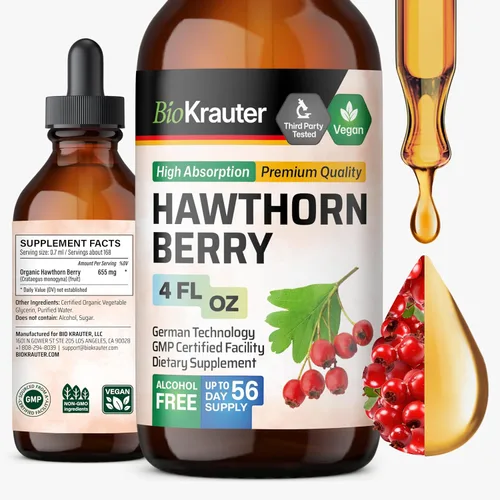 BIO KRAUTER® Hawthorn Berry para apoyo circulatorio - Suplemento de bayas de Hawthorne para relajación y bienestar general - 4 onzas líquidas