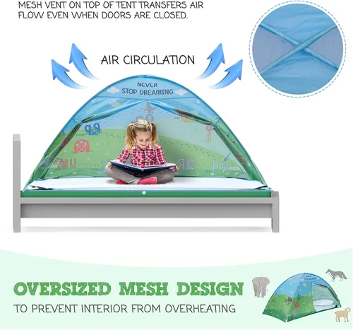 Miniatura 7 de Tienda de campaña de cama individual con diseño de animales para niños - Tiendas de ensueño mágicas para niños, toldo emergente para cama de niña