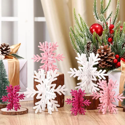 Miniatura 11 de Bucherry 12 piezas de decoración de mesa de copo de nieve de madera 3D con copos de nieve y centro de mesa para Navidad, invierno, decoración