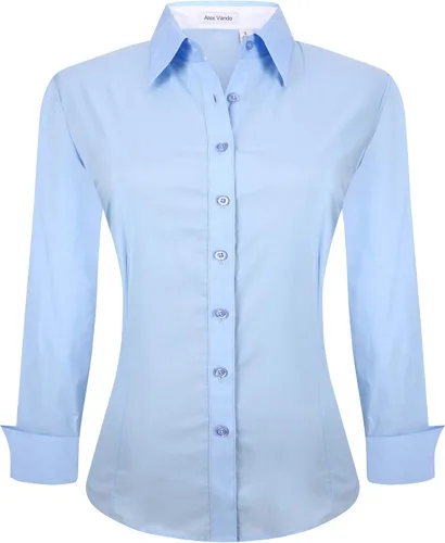 Miniatura 32 de Alex Vando Camisas de vestir para mujer, sin arrugas, ajuste regular, manga larga, elástica, camisa de trabajo