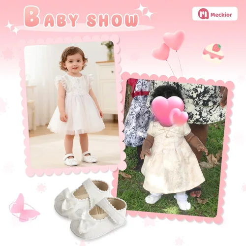 Miniatura 2 de Meckior Zapatos deportivos para bebé y niñas, suela suave, con lazo, princesa, vestido de boda, Mary Jane, planos, para recién nacidos, ligeros