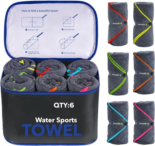 Miniatura 10 de 4Monster Paquete de 4 toallas de camping de microfibra de secado rápido, toalla de viaje súper absorbente con bolsa impermeable, toalla ligera