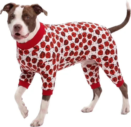 Miniatura 15 de LovinPet - Pijama y camiseta de algodón puro para perros gigantes, diseño a rayas de color amarillo y negro, de 4 patas, protección que cubre todo