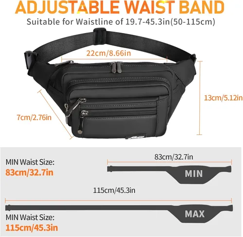 Miniatura 4 de Riñonera Bolsa de Cintura para Hombres y Mujeres Bolsa de Cadera con Correa Ajustable para Exteriores Entrenamiento Viajes Casual Correr Senderismo