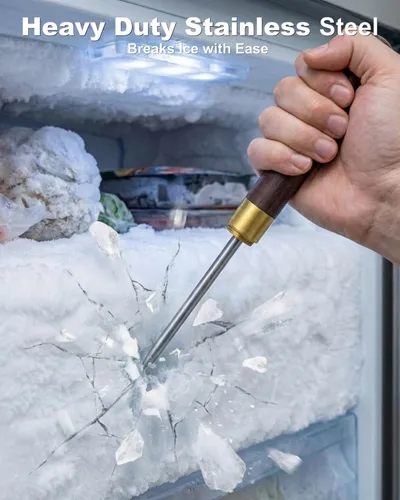 Miniatura 2 de Pico de hielo de acero inoxidable con cubierta de seguridad, herramienta para romper hielo, mango de madera antideslizante para fácil de agarrar, 9