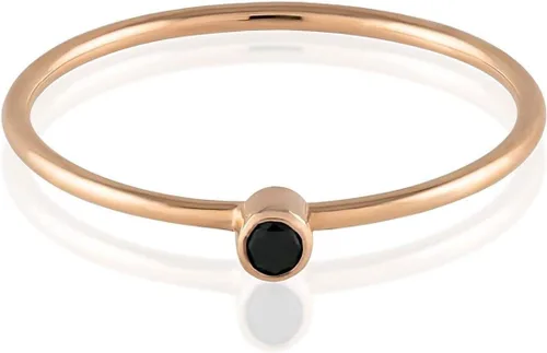 Miniatura 5 de Black Diamond Ring - Solitaire Stackable Thin Rings for Women - Round Cut Genuine Diamonds on Tiny 14k Real Gold Band - Small Promise Jewelry