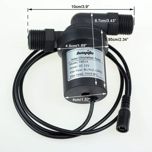 Miniatura 3 de BYT-7A014A Bomba de circulación de agua caliente solar con adaptador de alimentación DC 12 V de baja ruido, cabezal de 3 m, 8 LPM, 2.1 GPM