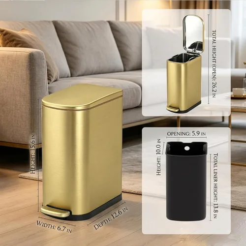 Miniatura 3 de ELPHECO Basurero de baño con tapa de cierre suave, 3.5 galones / 13.5 litros de acero inoxidable con cubo interior extraíble, papelera para baño