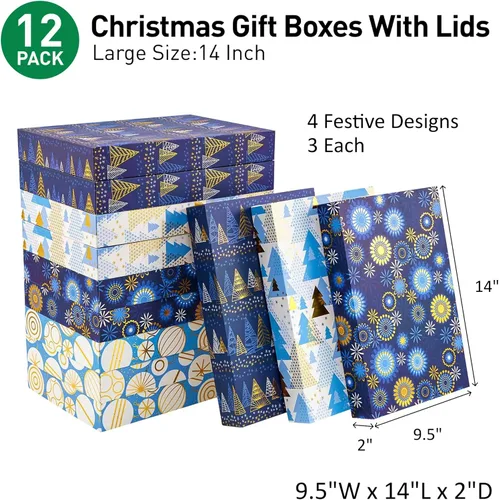Miniatura 2 de SUNCOLOR Paquete de 12 Cajas de Regalo Grandes de Navidad Azules de 14" con Tapas para Ropa y Regalos