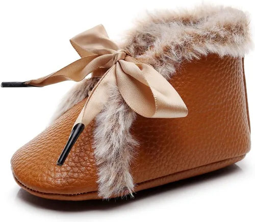 Miniatura 2 de Bebila Botas de nieve de invierno para niños pequeños, con cordones, antideslizantes, suela suave, para recién nacidos, cálidos, de piel al tobillo