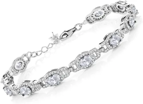 Miniatura 16 de Gem Stone King 7-14 Cttw Oval Gemstone Birthstone Tennis Bracelet For Women 925 Sterling Silver Oval 6X4MM 7 Inch With 1 Inch Extender Fine