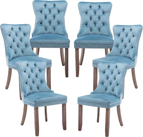 Miniatura 128 de LKTART Juego de 2 sillas de comedor de terciopelo, sillas de comedor copetudas con ribete de anillo de clavo, silla de comedor tapizada con patas