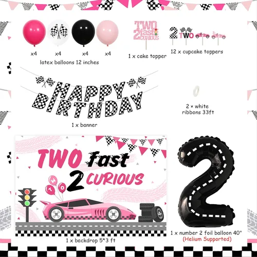 Miniatura 5 de Sursurprise Dos decoraciones de cumpleaños rápidas para niña, dos fondos de fondo curiosos de Fast 2 para decoración de tartas, pancarta de auto