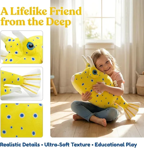 Miniatura 5 de Juguete de peluche Spiny Boxfish – Juguetes de peluche de pez boj espinoso realista, modelo de criaturas marinas súper suaves, colección de regalo