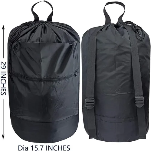 Miniatura 5 de Mochila lavable con bolsillo con cremallera, bolsa de ropa resistente, 2 correas de hombro ajustables fuertes con cierre de cordón para viajes