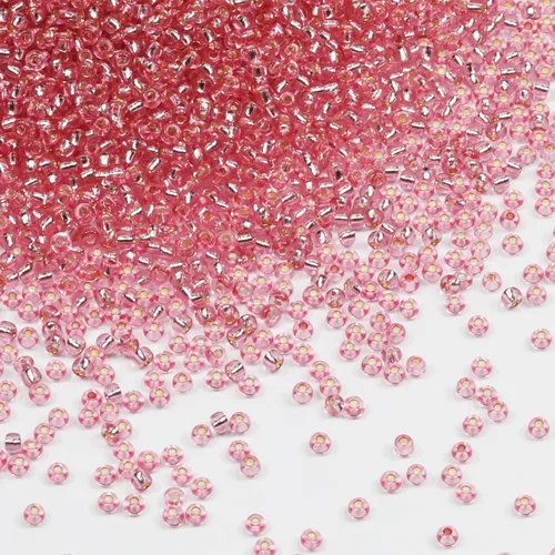 Miniatura 25 de Cuentas de cristal de color rojo transparente con forro plateado, tamaño 12/0, para manualidades, 0.079 in para fabricación de joyas