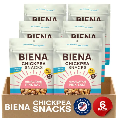 Miniatura 10 de BIENA Chickpea Snacks - Garbanzos tostados crujientes - Snacks ricos en fibra y proteína para adultos y niños - Paquete de 4, bolsas de 5 onzas