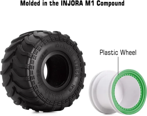Miniatura 5 de INJORA Juego de neumáticos de rueda de camión monstruo a control remoto, 2.756 x 1.496 in para 1/24 RC Crawler Car Axial SCX24 Bronco Gladiator C10