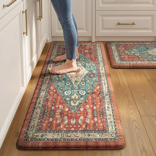 Miniatura 35 de Collive Alfombras y Tapetes Boho para Cocina 2 PIEZAS Alfombra Antifatiga Acolchada, Juego de 2 Alfombras de Cocina Impermeables Antideslizantes