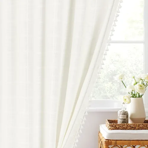 Miniatura 7 de MitoVilla Cortina de ducha extra larga estilo bohemio de color blanco crema, 72 x 84 pulgadas, estilo rústico moderno, de 84 pulgadas, con textura