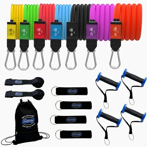 Miniatura 16 de Bodylastics Juego de bandas de resistencia – Bandas de resistencia con asas, correas de tobillo, anclaje de puerta, bolsa de transporte – Bandas PRO