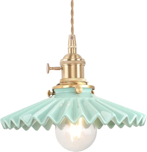 Miniatura 15 de Shenmoyl Lámpara colgante con pantalla de vidrio transparente a rayas, luz colgante vintage de latón, luz colgante ajustable para cocina, isla