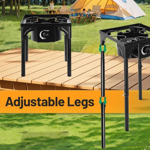 Miniatura 6 de Estufa de Camping al Aire Libre FSUON, 130000 BTU, Quemador de Alta Presión Individual, Cocina de Gas Propano con Patas Desmontables, Regulador