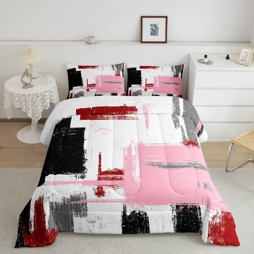 Miniatura 27 de Feelyou Edredón Abstracto Juego de edredón de arte abstracto moderno para niños y niñas, color morado, azul, negro, juego de ropa de cama para Multi