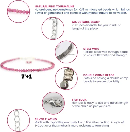 Miniatura 11 de Gempires - Pulseras de cuentas de piedras preciosas hechas a mano, ligeras, de cristal, para uso diario, hipoalergénicas, de 8 pulgadas, chapadas