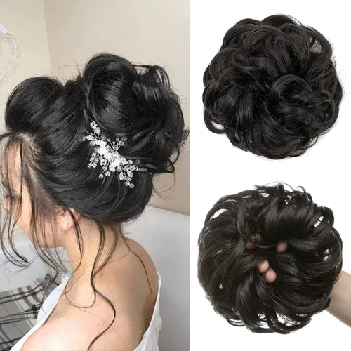 Miniatura 52 de CJL HAIR Extensiones de cabello sintético de moño desordenado, ondulado, rizado, grueso, para coleta, para mujer (rubio blanco)