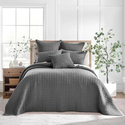 Levtex Home Mills Waffle - Juego de colcha acolchada tamaño King, algodón de punto gofre, colcha de 120 x 104 pulgadas, tamaño de la funda 36 x 20