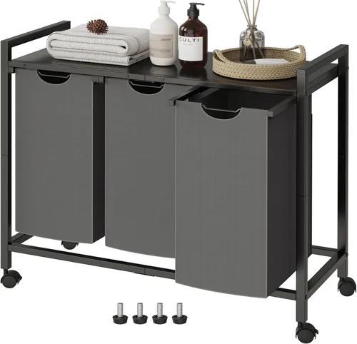 Miniatura 9 de Cesta de lavandería, cesta de ropa, clasificador de lavandería con 2 bolsas extraíbles y removibles, estante, almacenamiento para cuarto