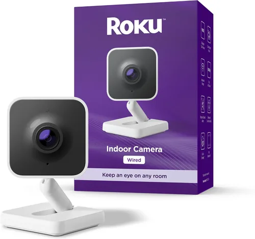 Cámara Roku interior - Seguridad para el hogar - 1 paquete - Cámara de seguridad con cable y monitor para mascotas con visión nocturna HD de color