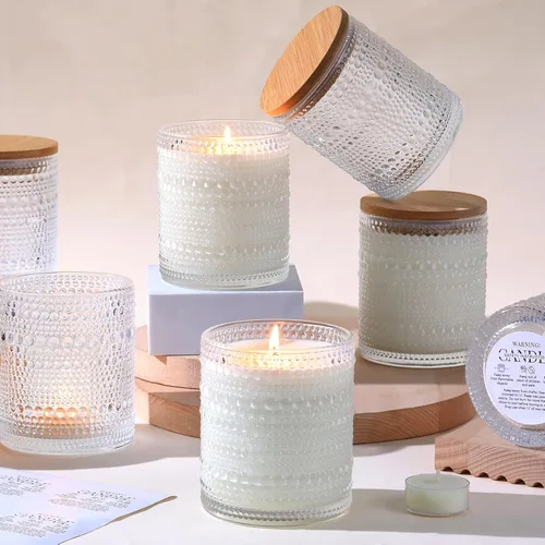 DARJEN Paquete de 8 tarros de vela transparentes para hacer velas, tarros de vidrio vacíos de 14 onzas con tapas y etiquetas de bambú, suministros