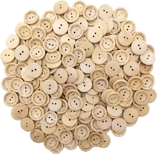 Miniatura 7 de 200 botones de madera de 1 pulgada para manualidades de 0.984 in, hechos a mano con botón de madera para manualidades, 2 agujeros para manualidades