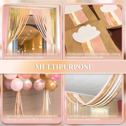 Miniatura 4 de AOBKIAT Decoración de boda, papel crepé dorado, rosa, naranja, dorado, 8 piezas, serpentinas, decoraciones de fiesta para bodas, despedidas