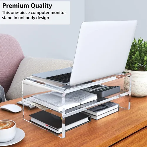 Miniatura 6 de Egchi Soporte Elevador de Monitor de Acrílico, Soporte Elevador de Monitor de Computadora Transparente de 2 Niveles para Oficina en Casa y Negocios
