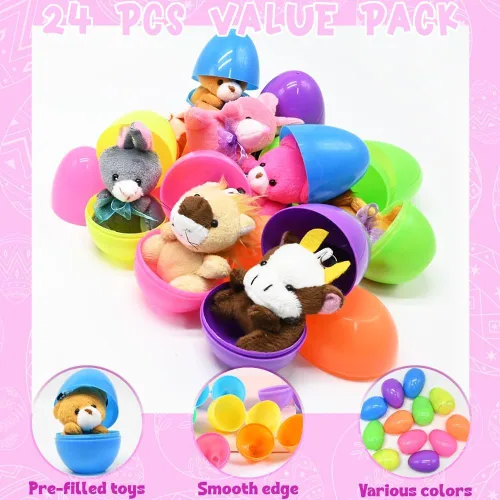 Miniatura 3 de 12 huevos de Pascua con llaveros de felpa de animales, huevos rellenos vacíos para caza de huevos de Pascua, recuerdos de fiesta, recompensas