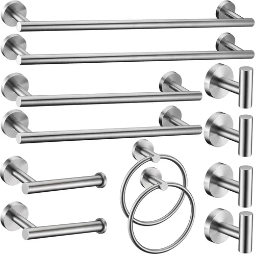 Miniatura 8 de Juego de 6 piezas de accesorios de baño de oro cepillado, anillo de toalla de mano de 16 y 23.6 pulgadas, soporte para toallas redondas, ganchos