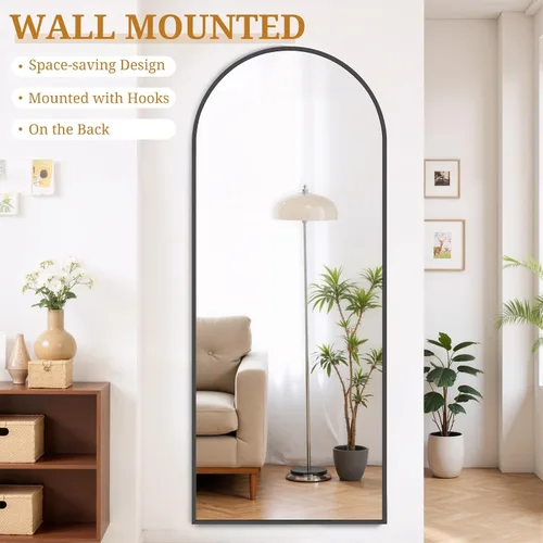 Miniatura 3 de Espejo de cuerpo completo de 71 x 26 pulgadas, espejo de cuerpo completo arqueado montado en la pared, espejos inclinados con soporte, marco