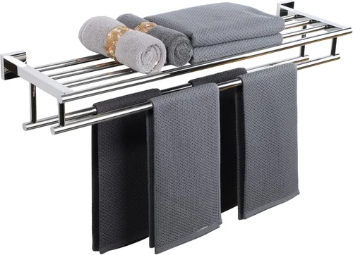 Miniatura 27 de Alise - Toallero para baño con montaje en pared, soporte de toallas de baño con doble barra para toallas y estante, 40.6 cm, SUS304 de acero Negro
