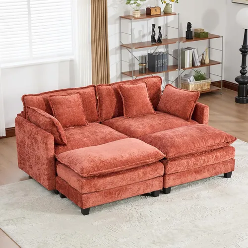 Miniatura 67 de Sofá modular negro de 111.5 pulgadas, sofás seccionales grandes de 3 plazas para sala de estar, sofá nube de tela de felpilla de gran