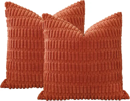 Miniatura 7 de OTOSTAR Paquete de 2 fundas de cojines decorativas suaves de pana de 18 x 18 pulgadas, fundas de cojín suaves a rayas bohemias para sofá, cama, sala