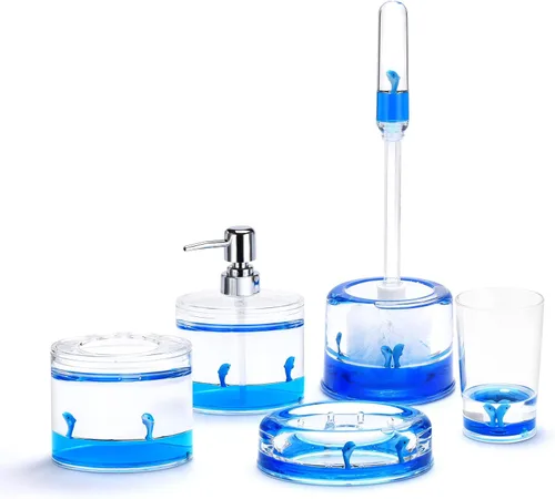 Miniatura 17 de Locco Decor - Juego de 4 piezas de accesorios para tocador de baño, acrílico líquido con movimiento flotante 3D en forma de hoja
