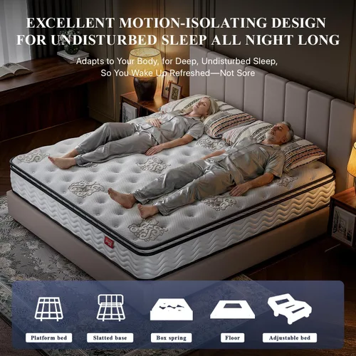 Miniatura 8 de Jacia House Colchón Queen de 11.4 pulgadas con parte superior de almohada, colchón híbrido de resorte de bolsillo, colchón de resorte