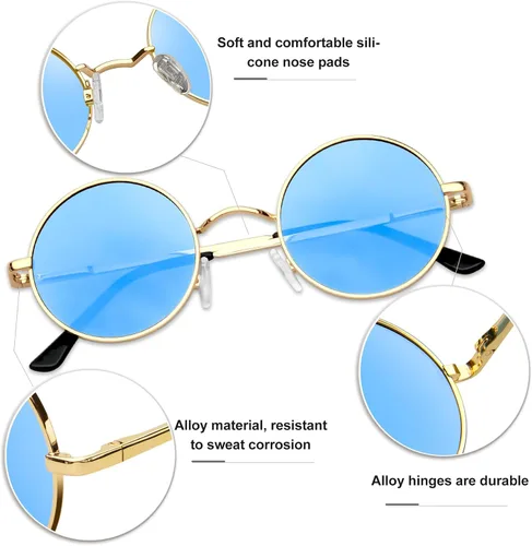 Miniatura 29 de KANASTAL Gafas de sol redondas polarizadas para mujeres y hombres, estilo hippie con protección UV400
