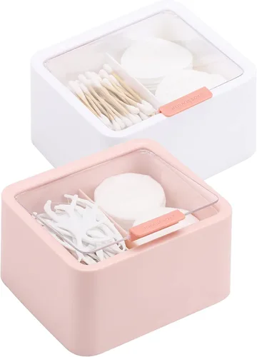 Miniatura 8 de Tecbeauty - Organizador de baño de hisopos de algodón, con 2 rejillas, dispensador de bolas de algodón, frasco de almacenamiento para almohadillas