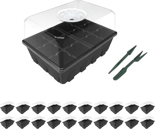 Gardzen Paquete de 20 bandejas de inicio de semillas, bandejas de germinación de plantas, kit de inicio de semillas con cúpula ventilada de humedad