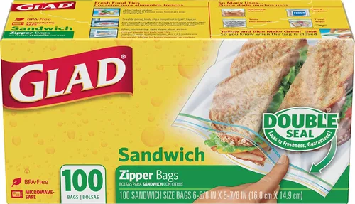 Miniatura 8 de Glad Bolsas de sándwich con cremallera para almacenamiento de alimentos, 100 unidades (el embalaje puede variar)