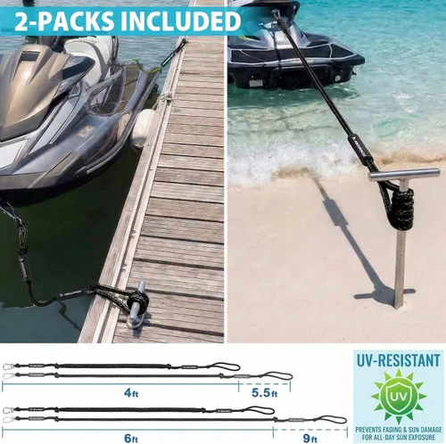 Miniatura 3 de Obcursco Líneas de muelle elásticas para barco, cuerda de amarre con clips de acero inoxidable 316, accesorios para moto acuática, PWC, SeaDoo
